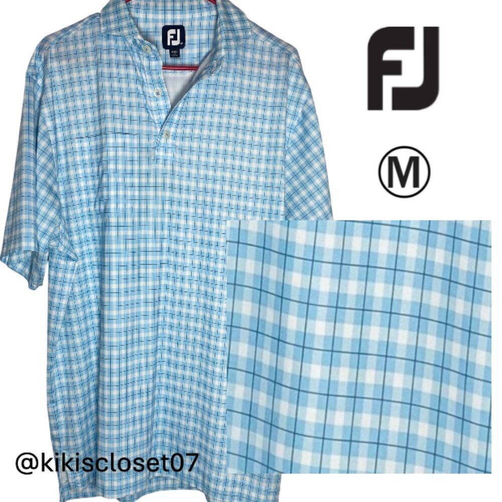 FootJoy Blue and White Plaid Sheer Golf Polo / M